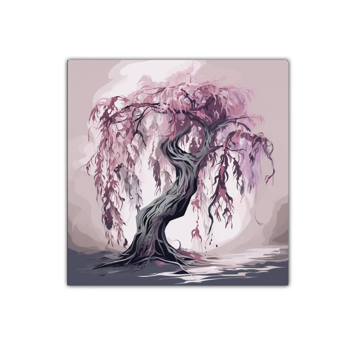 Árbol elegante con ramas en tonos malva y grisáceos