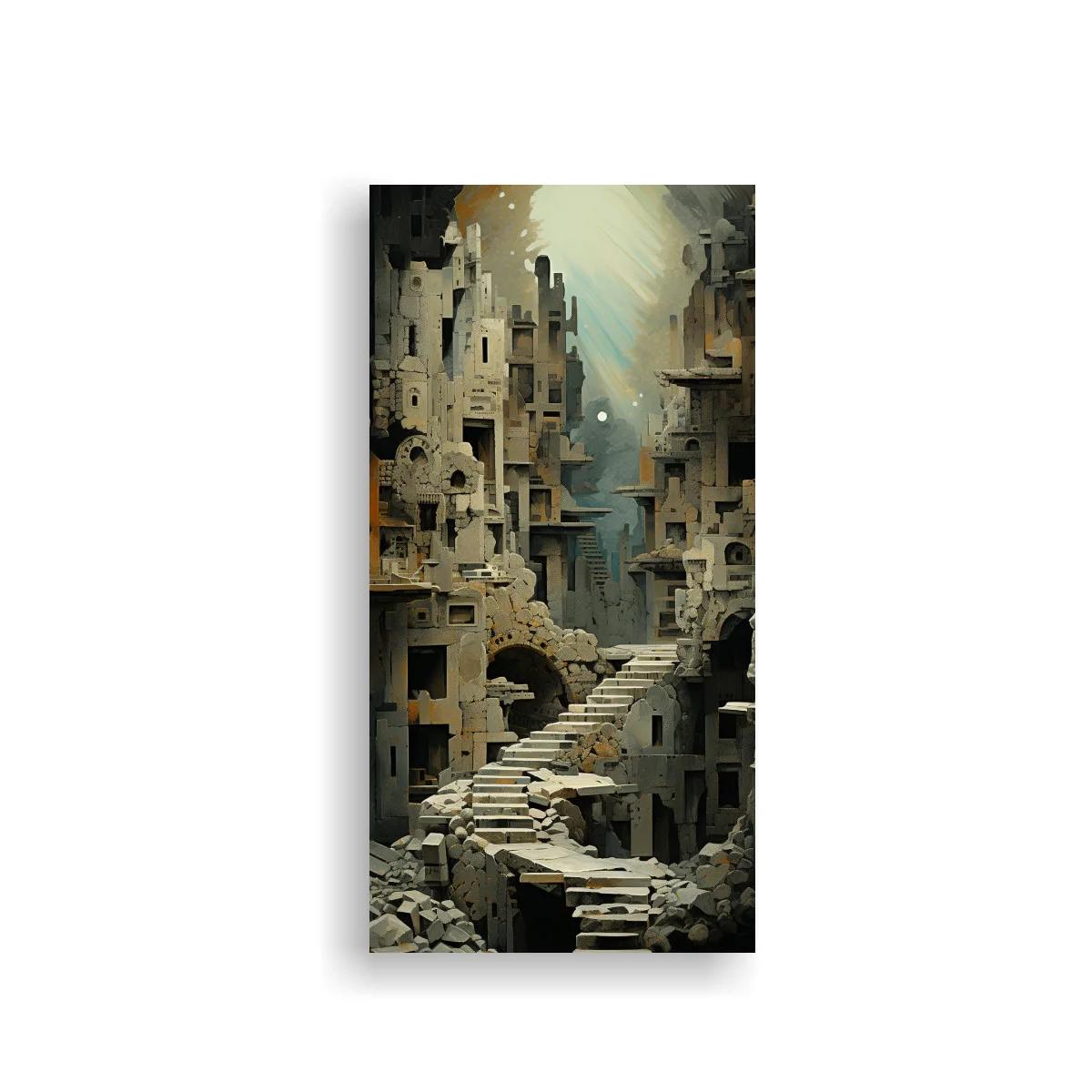 Cuadro ciudad en ruinas con escalinata serpenteante