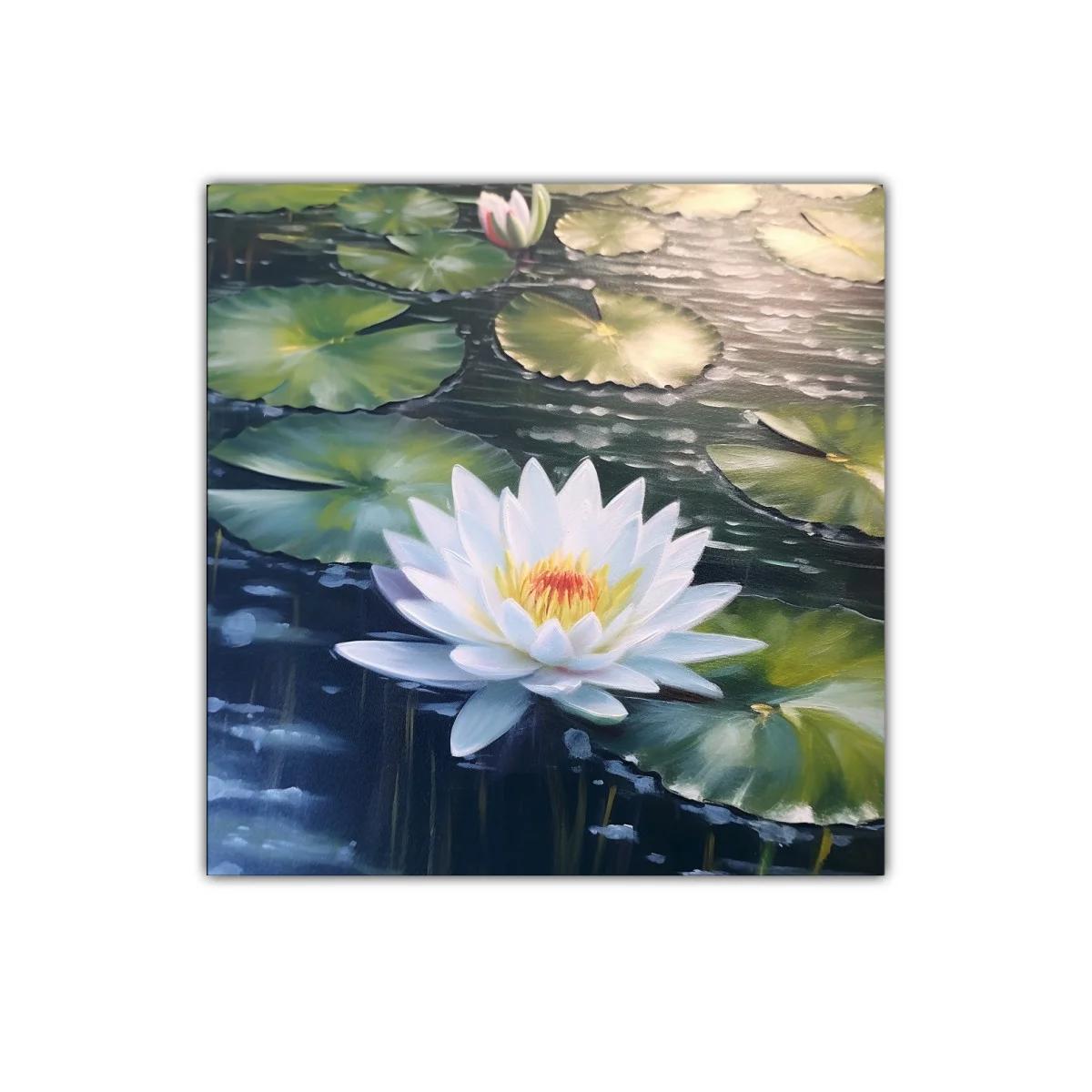 Flor de loto blanca en estanque sereno y natural — imagen principal