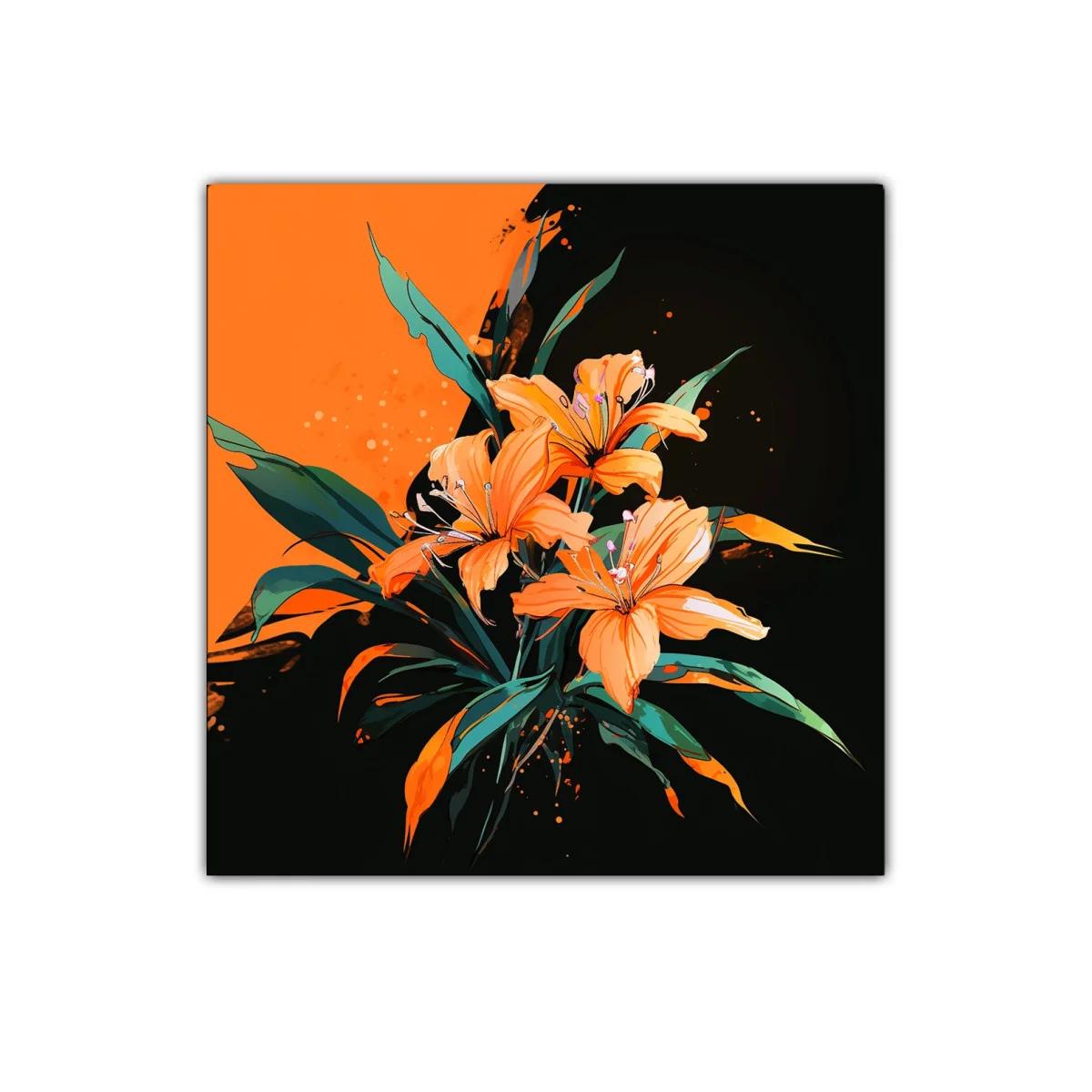 Flores naranjas vibrantes con hojas verdes sobre fondo oscuro — imagen principal