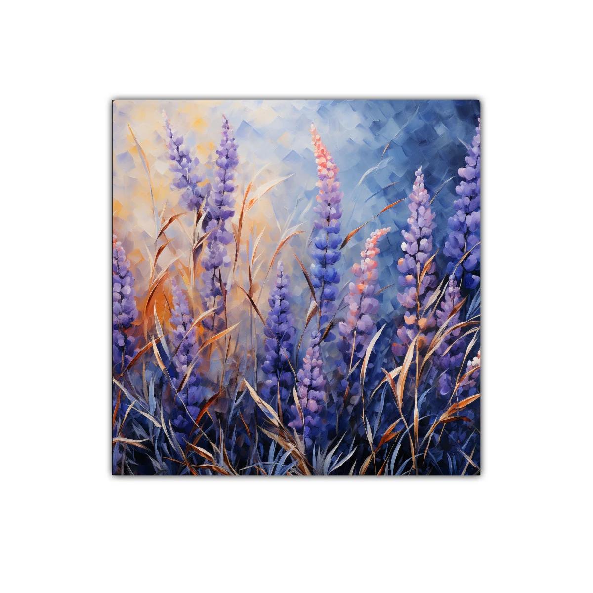 Cuadro floral con tonos violeta y azul suave