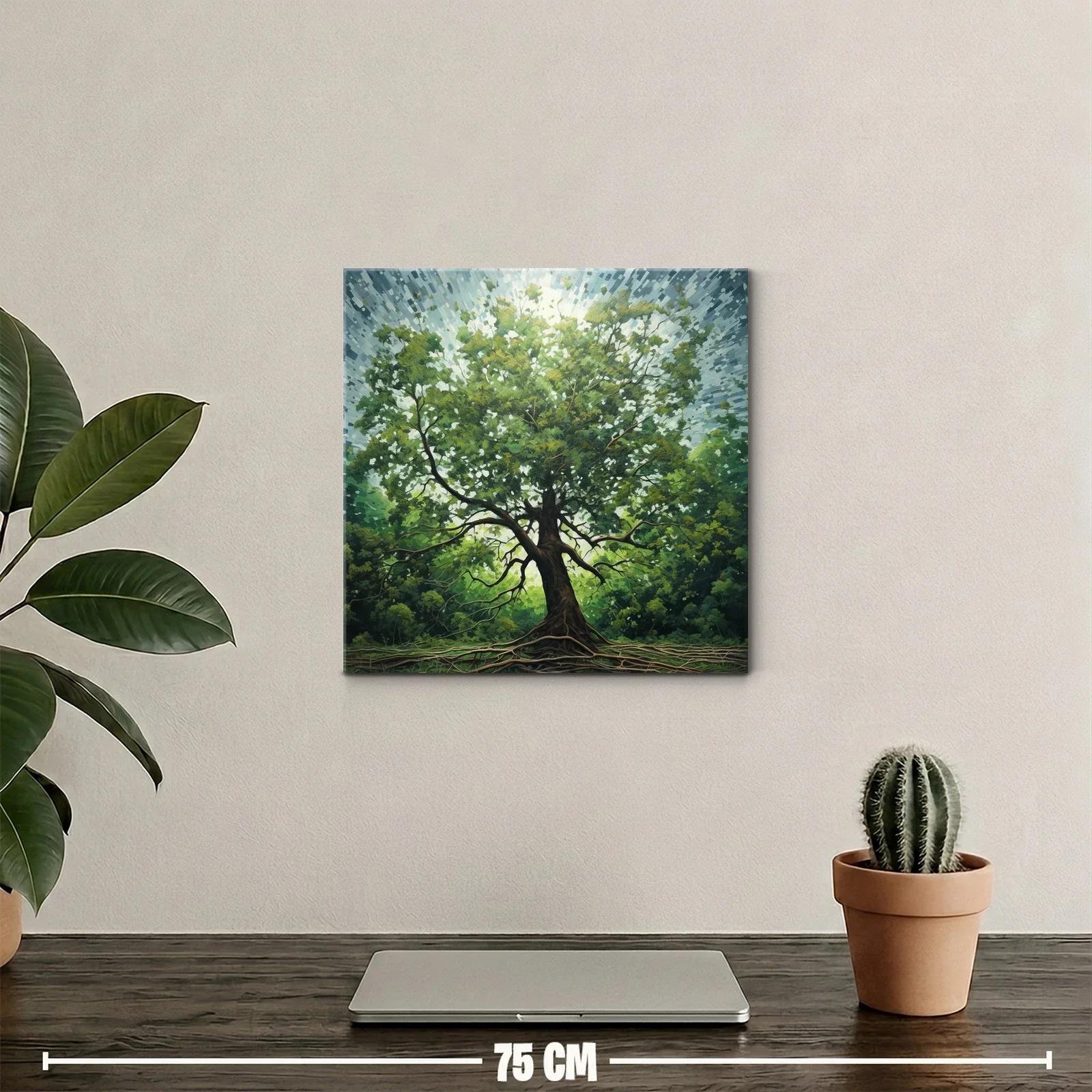 Árbol frondoso iluminado con raíces visibles y cielo radiante — miniatura 2