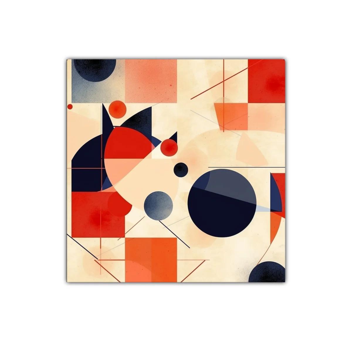 Composición geométrica con círculos y cuadrados en tonos cálidos