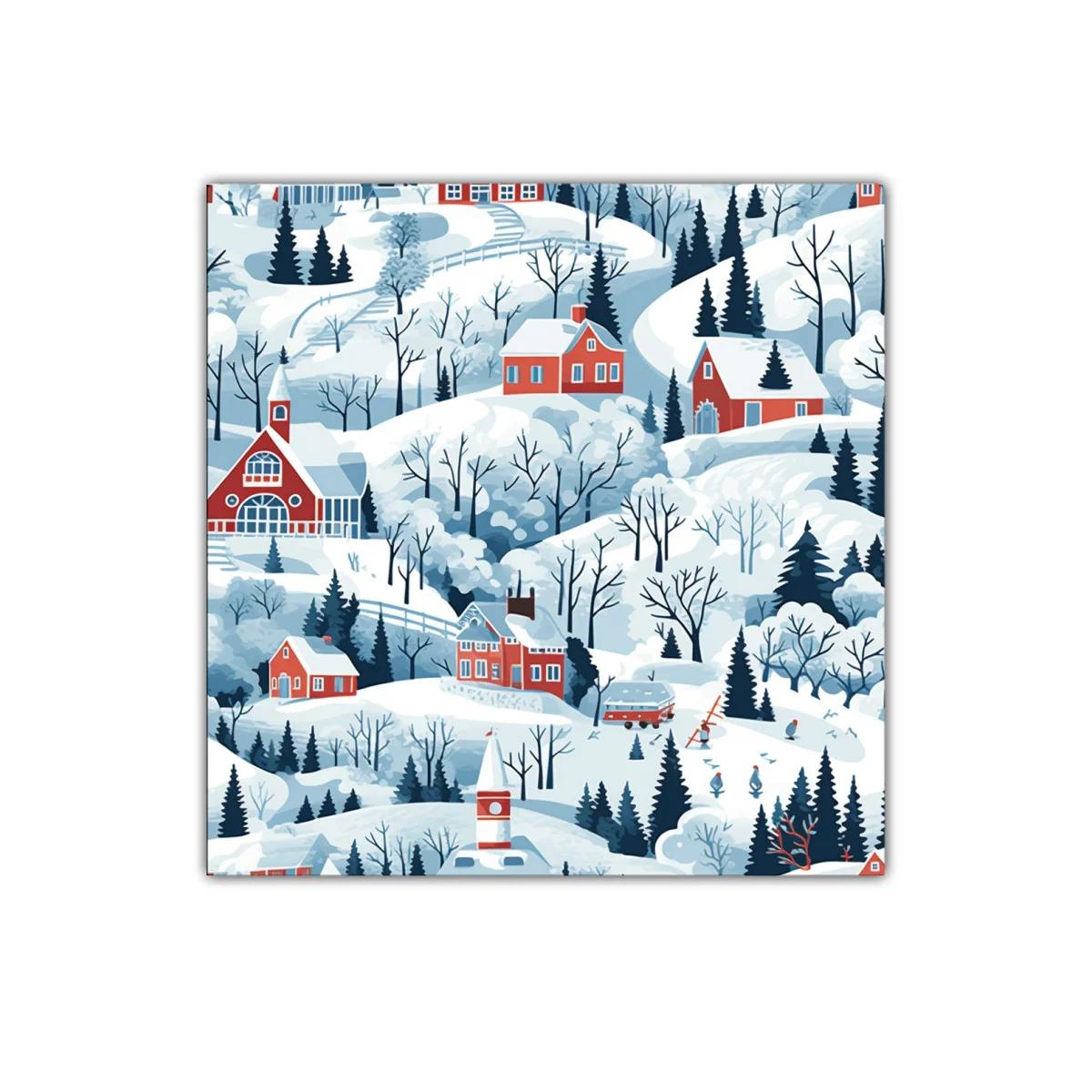 Paisaje invernal con casas rojas en colinas nevadas — imagen principal