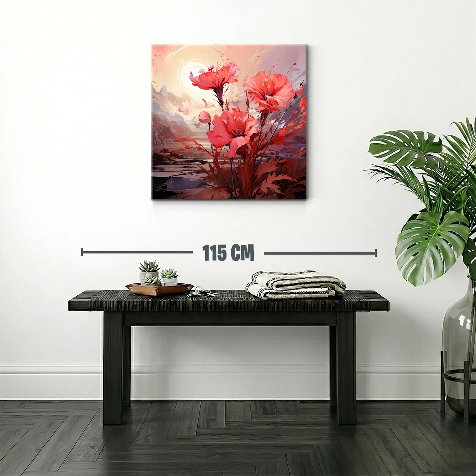 Cuadro floral con vibrantes tonos rojos y atardecer suave — miniatura 2