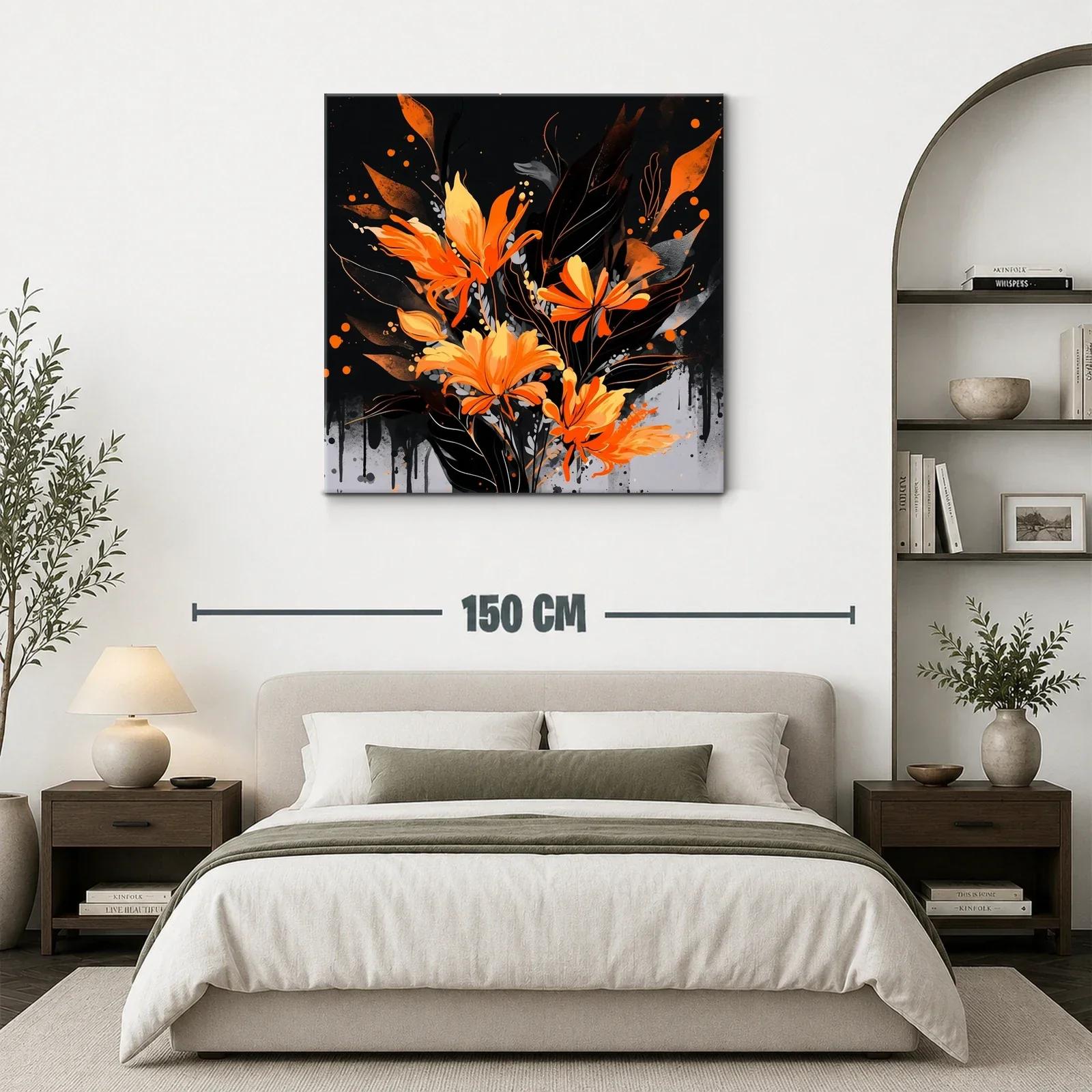 Cuadro floral en tonos naranja y negro para espacios modernos — miniatura 3