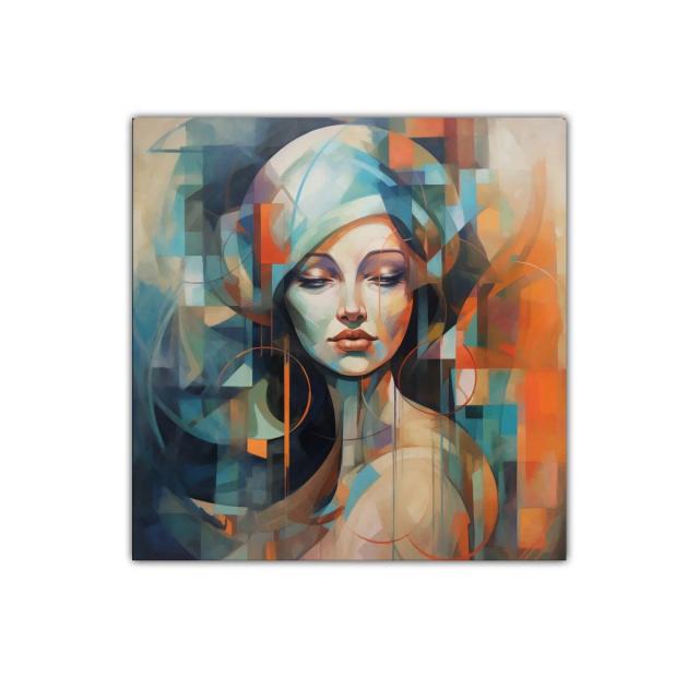 Retrato femenino con geometría y colores vibrantes