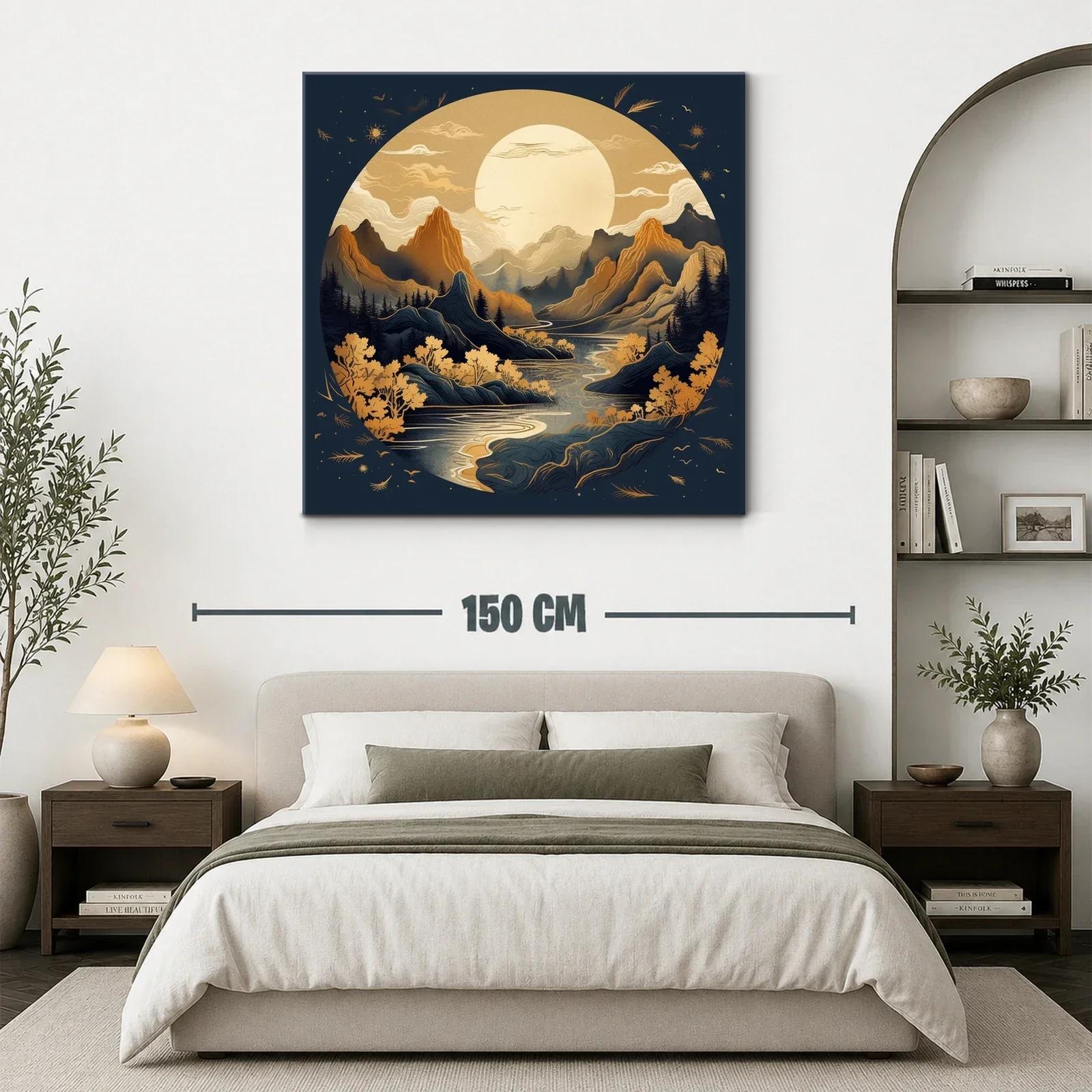 Paisaje Montañoso Bajo Luna Llena en Tonos Dorados — miniatura 3