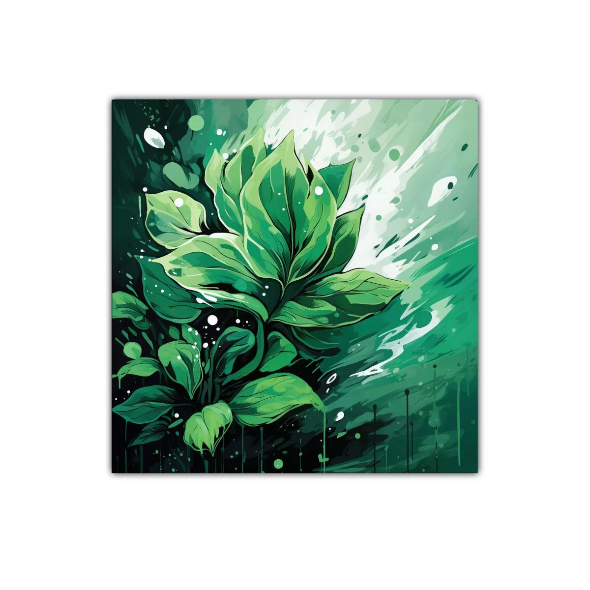 Cuadro decorativo vibrante con hojas verdes en movimiento — imagen principal