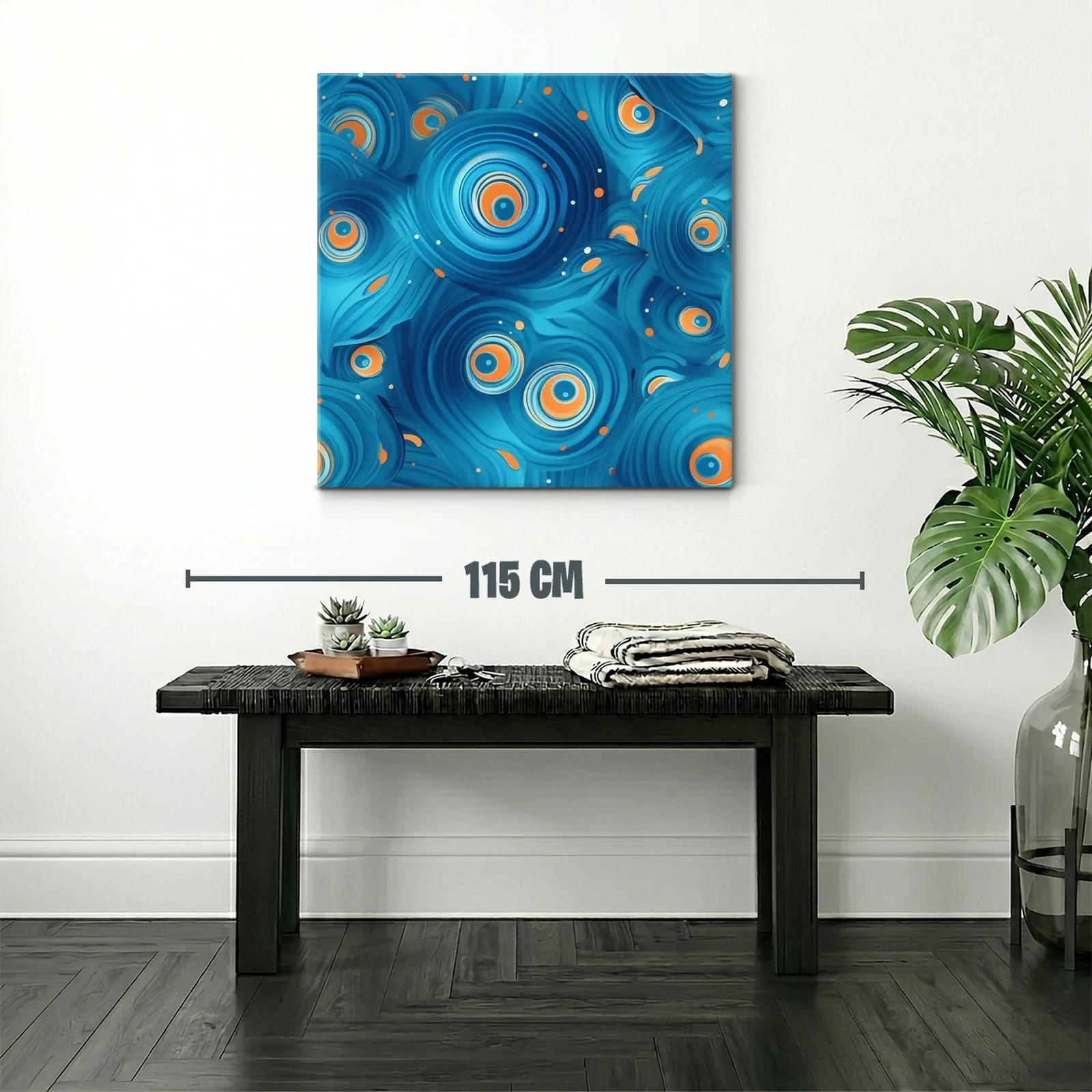 Cuadro abstracto en azules con detalles en naranja vibrante — miniatura 2