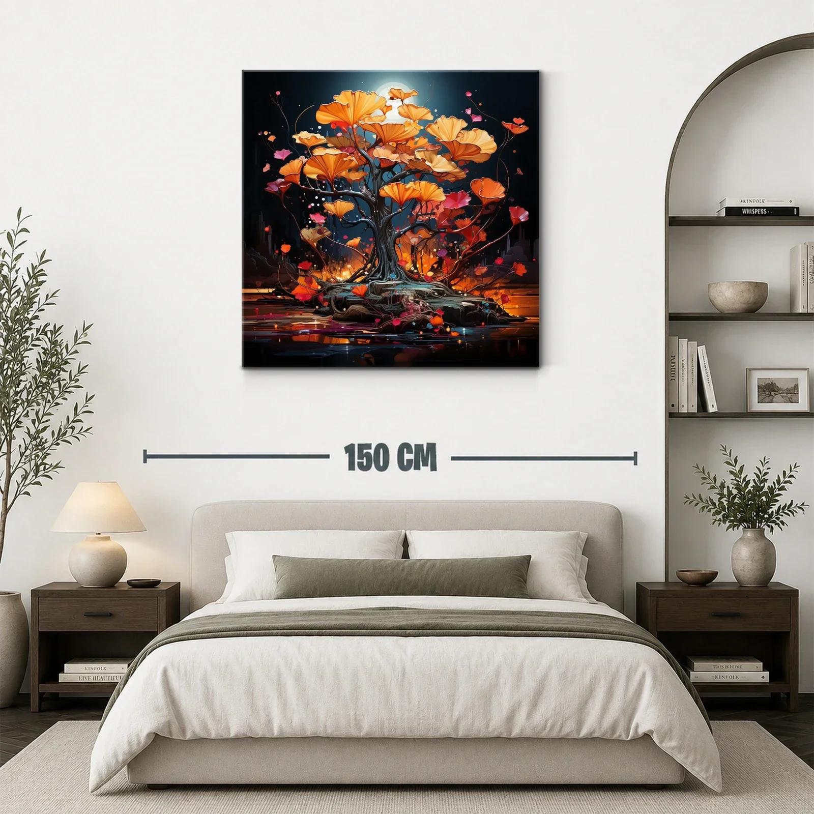 Árbol de flores naranjas con luz de luna brillante — miniatura 3