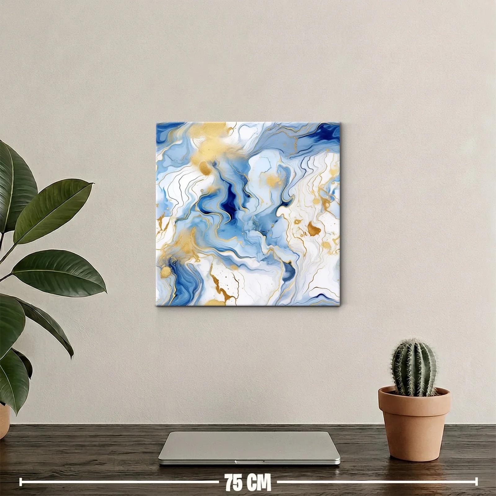 Cuadro abstracto con tonos azules y detalles dorados — miniatura 2