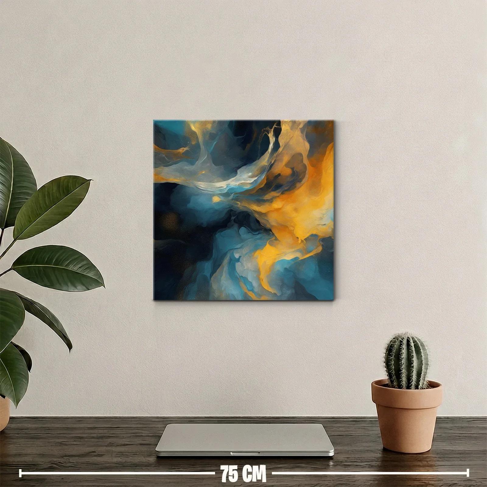 Cuadro abstracto con tonos azules y dorados vibrantes — miniatura 2