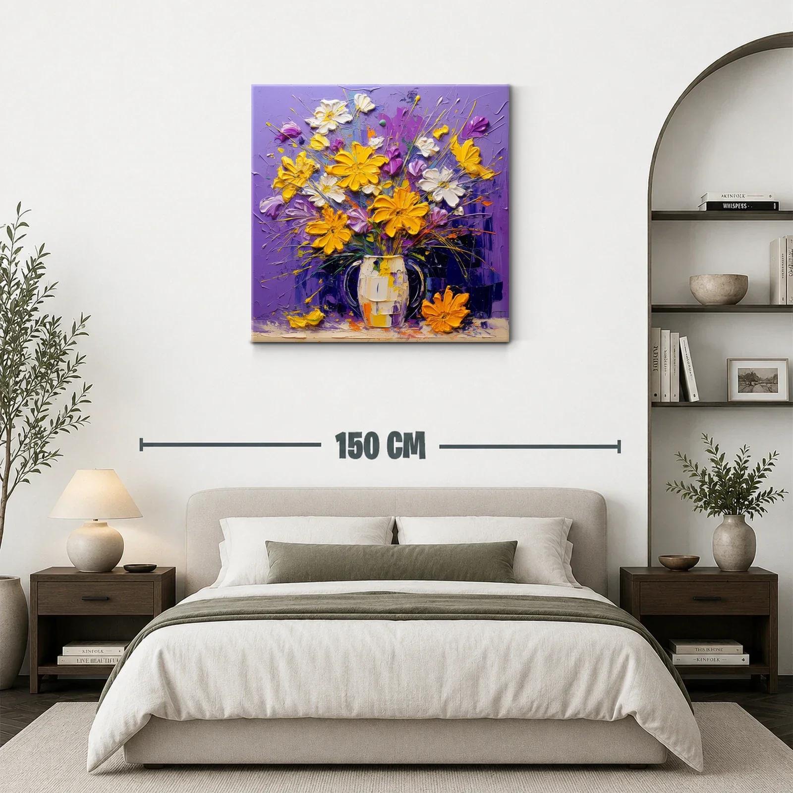 Ramo vibrante de flores amarillas y blancas con fondo lila — miniatura 3