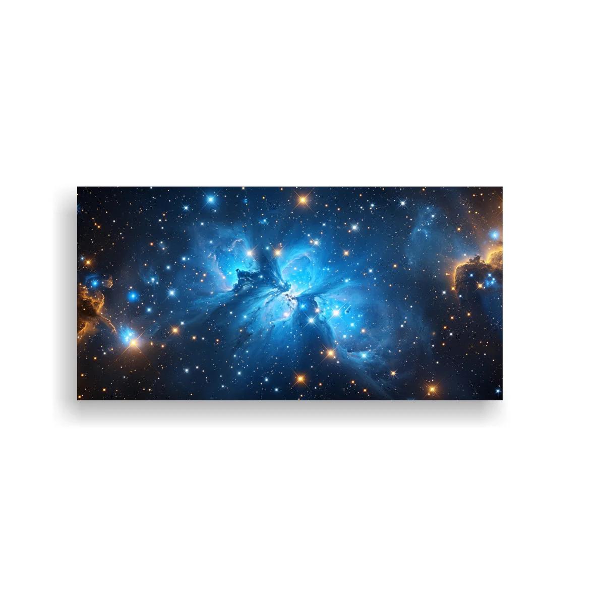Cuadro nebulosa azul con brillos dorados