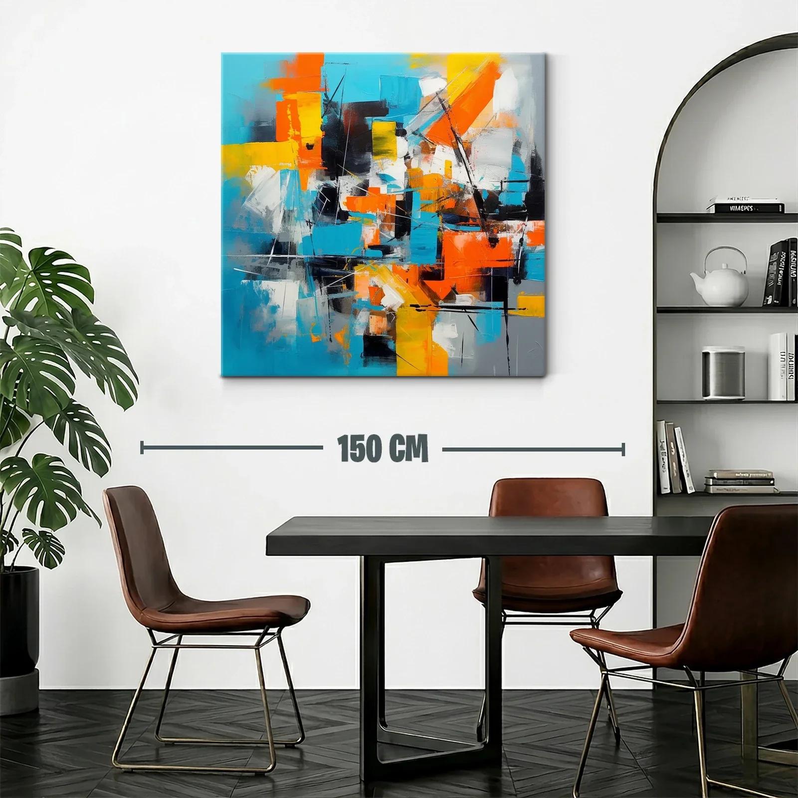 Cuadro abstracto con vibrantes tonos azul naranja y amarillo — miniatura 2