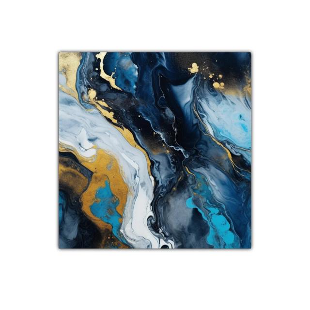 Cuadro abstracto en tonos azules y dorados para decoración moderna