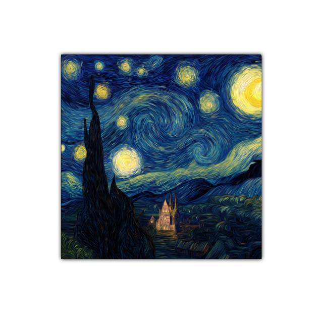 Cielo estrellado con remolinos en azul y amarillo