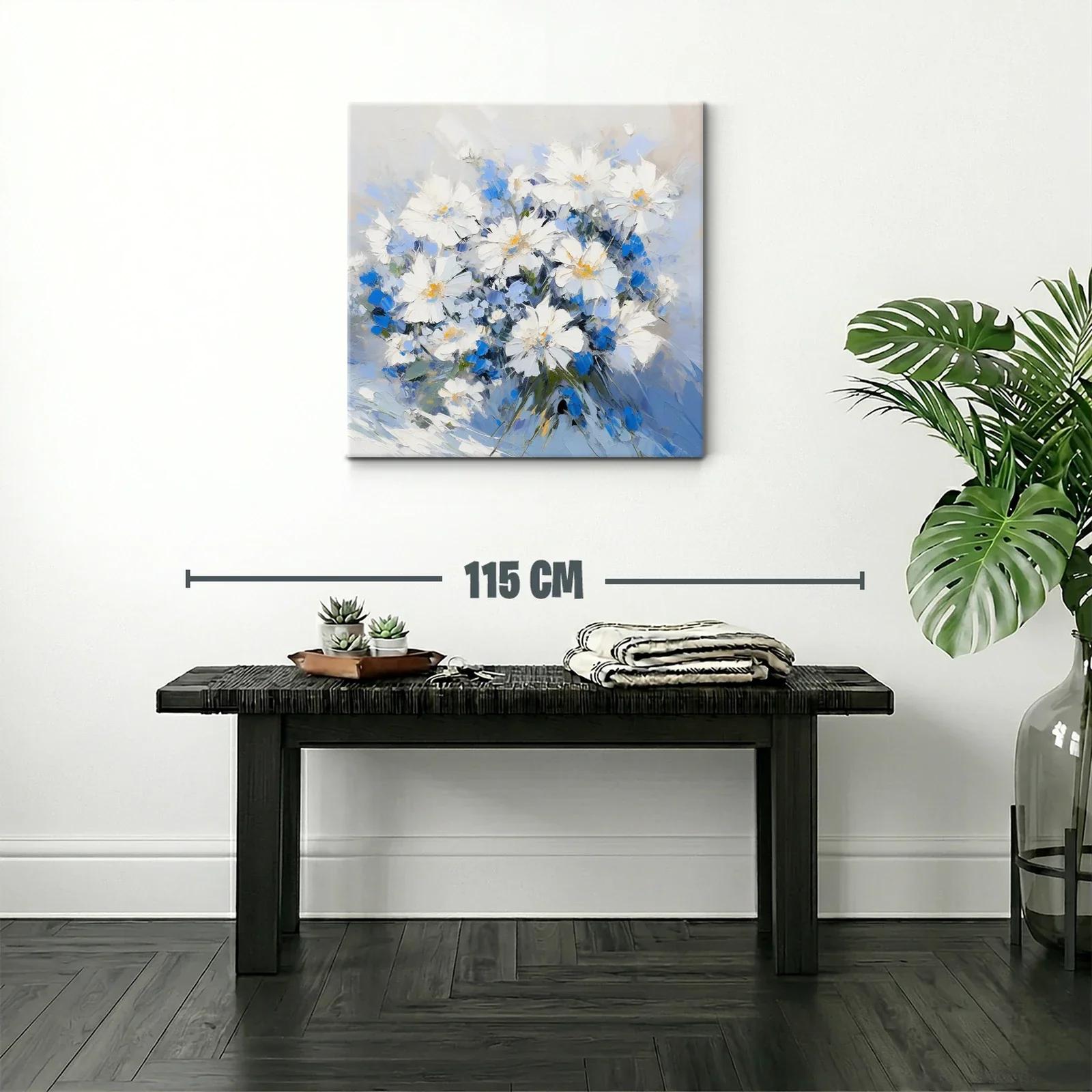 Elegante cuadro con ramo de flores blancas y azules suaves — miniatura 2