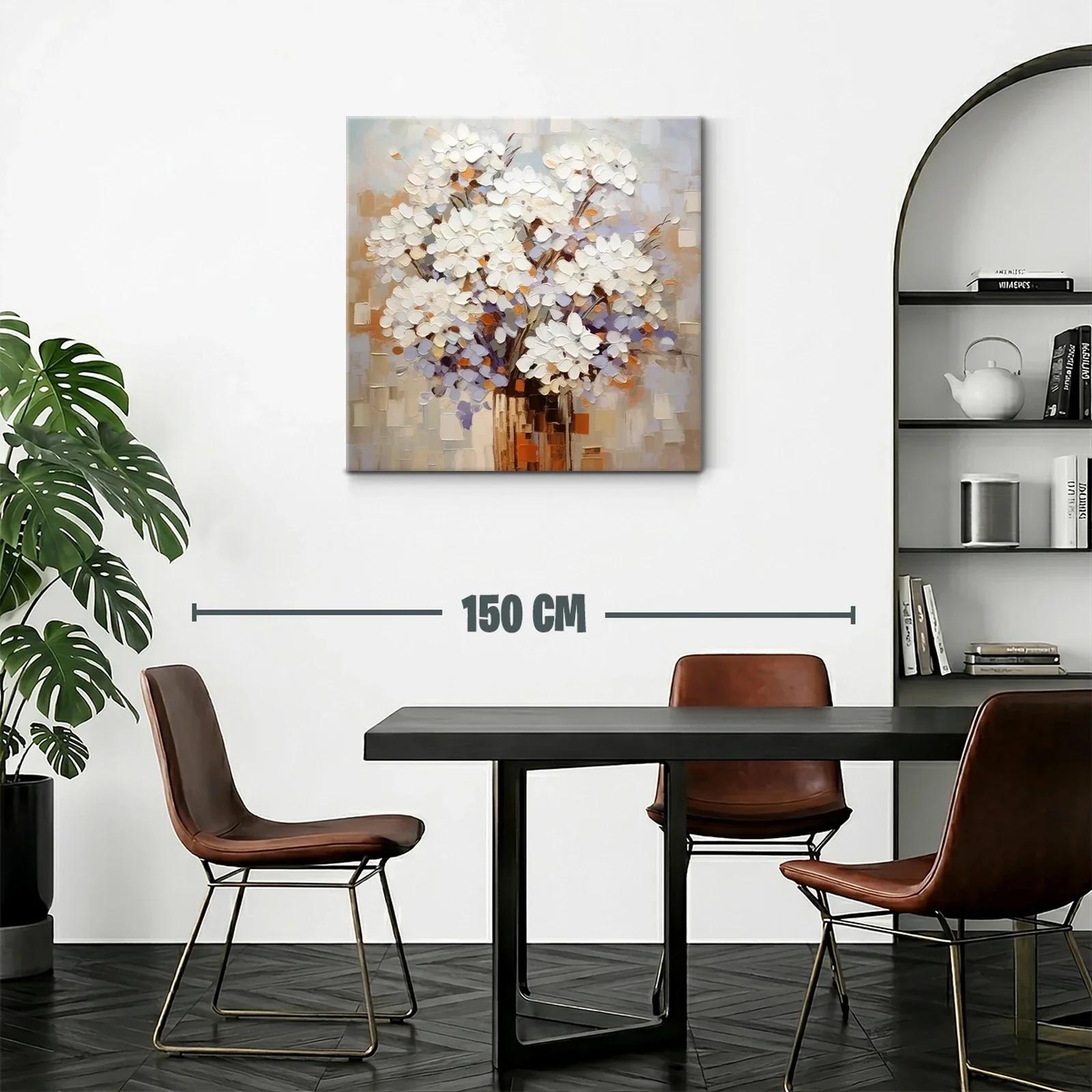 Cuadro moderno con ramo de flores blancas y tonos cálidos — miniatura 2