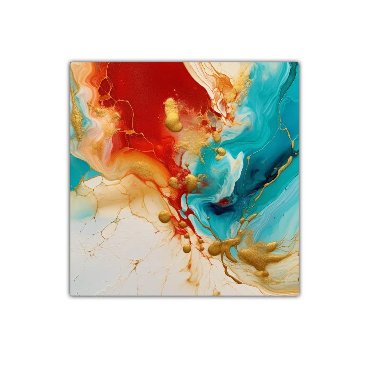 Cuadro abstracto con colores vivos y detalles dorados — miniatura 1