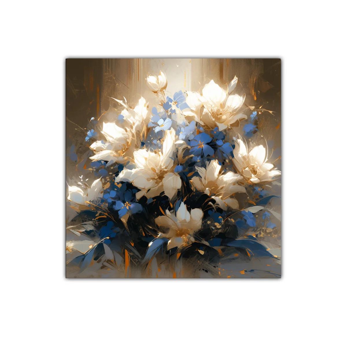 Ramo de flores luminosas en tonos azul y dorado — imagen principal
