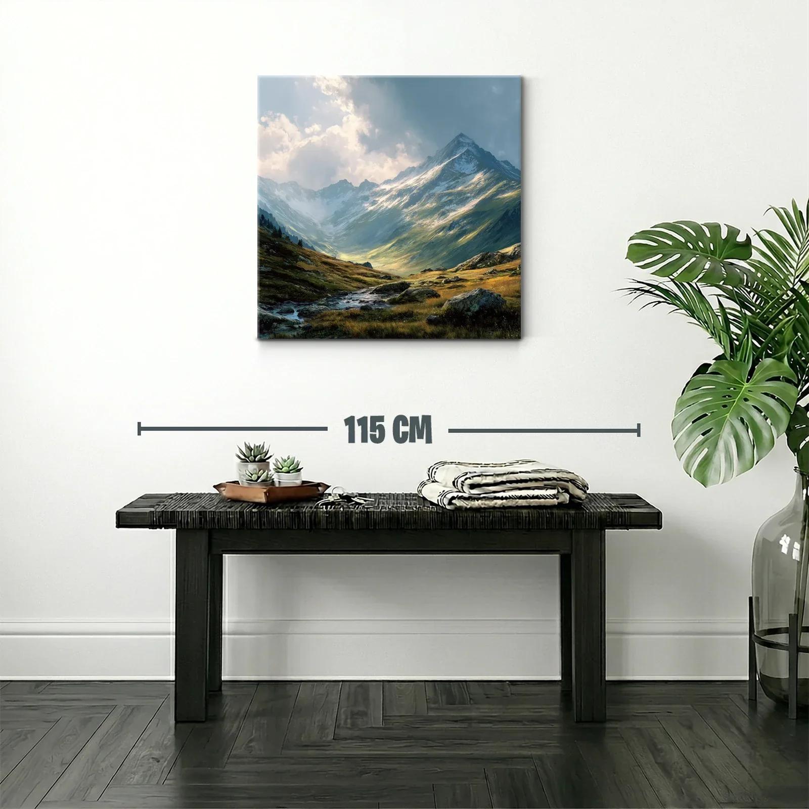 Paisaje de montaña con cielo dramático y río sereno — miniatura 2