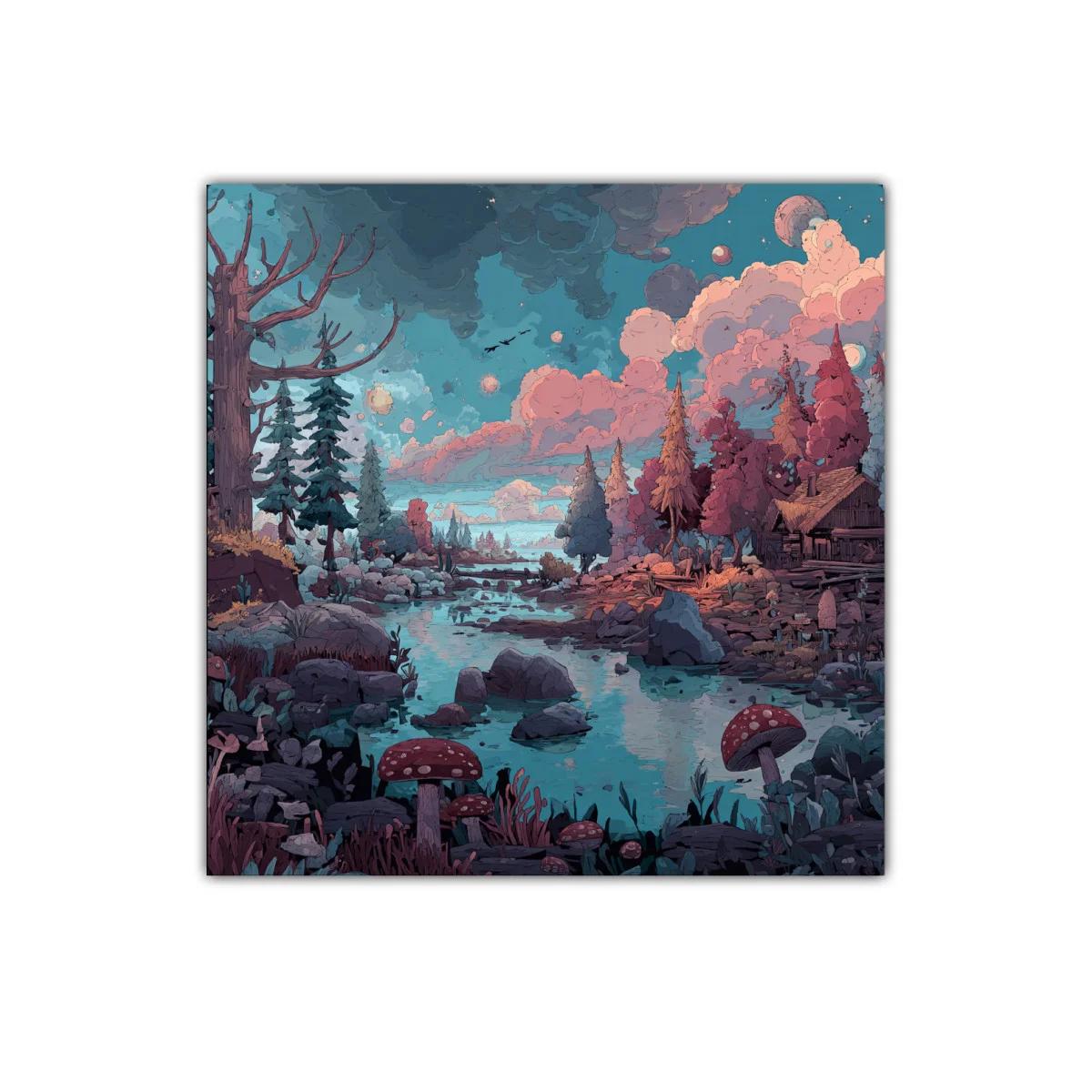 Paisaje encantado con río y bosque en tonos pastel — imagen principal