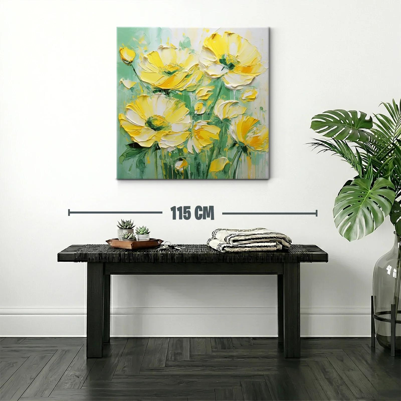 Cuadro floral en amarillo vibrante y verde suave — miniatura 2