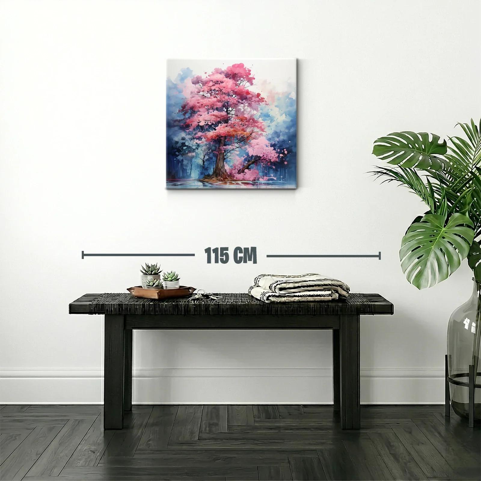 Árbol con flores en tonos rosas y fondo azul etéreo — miniatura 2
