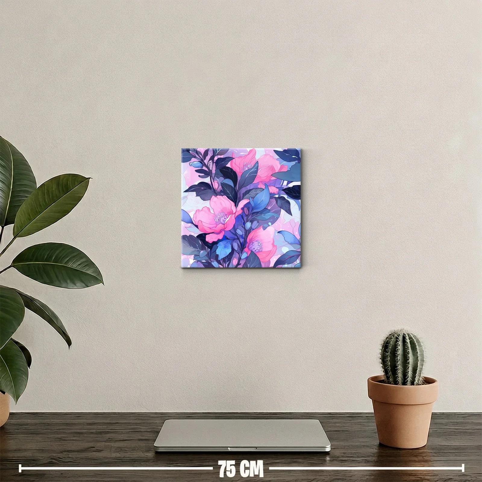 Cuadro floral con vibrantes tonos rosa y azul para decorar — miniatura 2