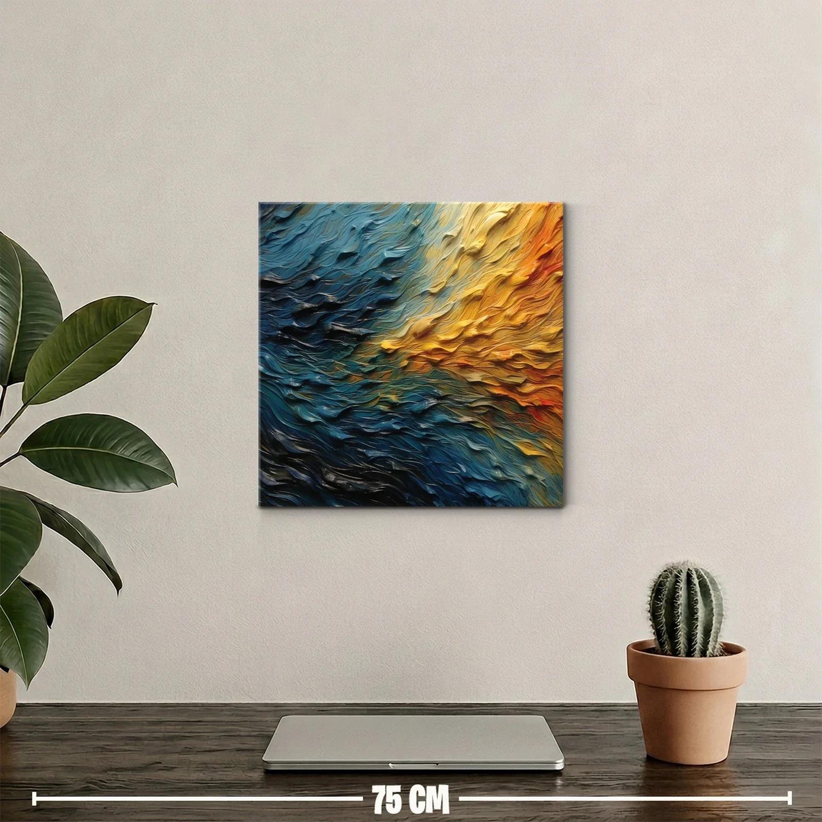 Cuadro abstracto con textura ondulada en tonos cálidos y fríos — miniatura 2