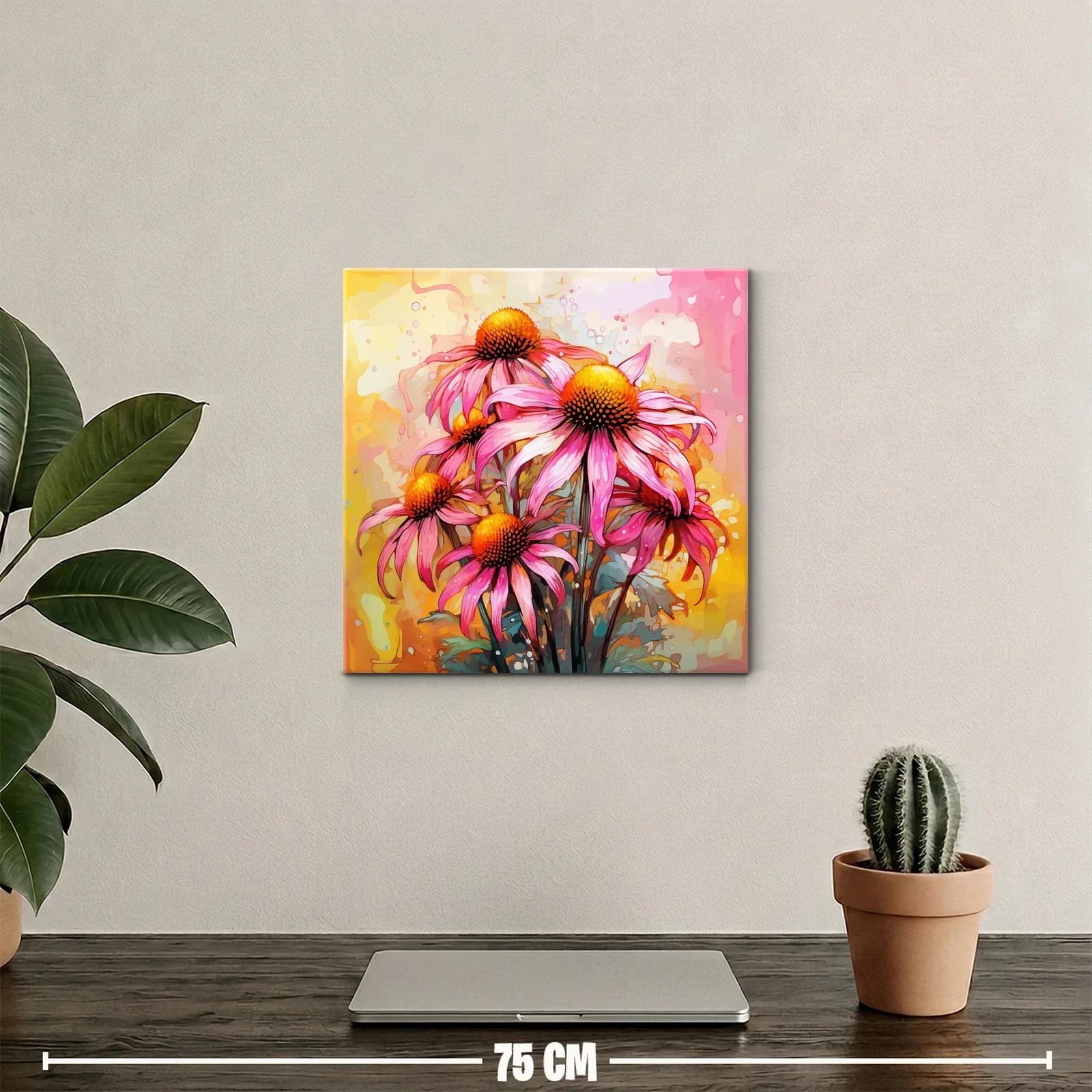Cuadro vibrante de flores rosas con fondo cálido — miniatura 2