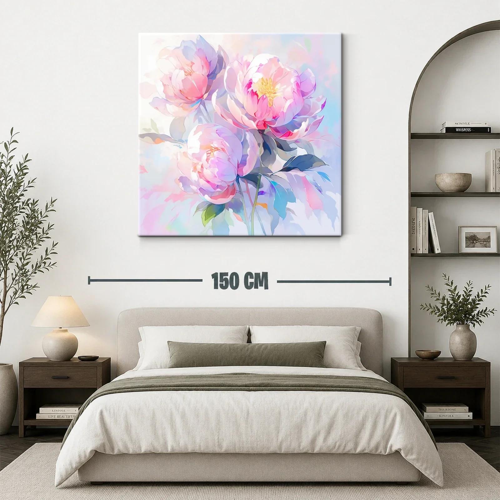 Cuadro floral con peonías en tonos pastel y suaves luces — miniatura 3