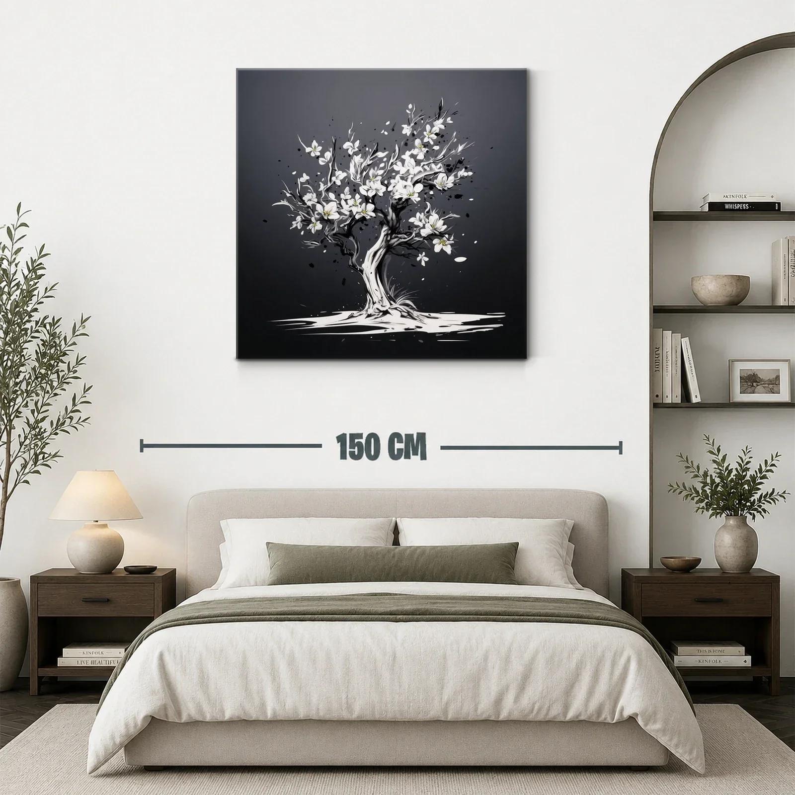 Árbol floreciente en tonos gris y blanco elegante — miniatura 3