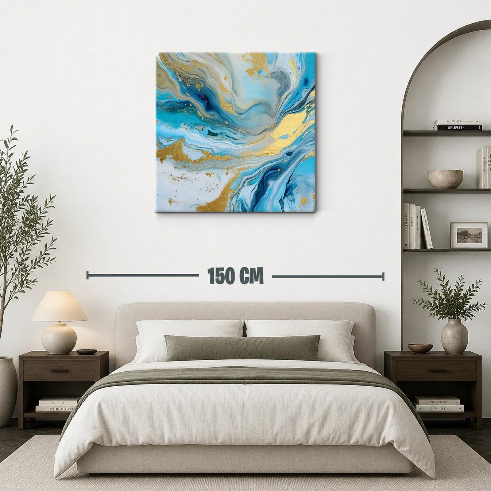 Cuadro abstracto en tonos azules y detalles dorados — miniatura 3