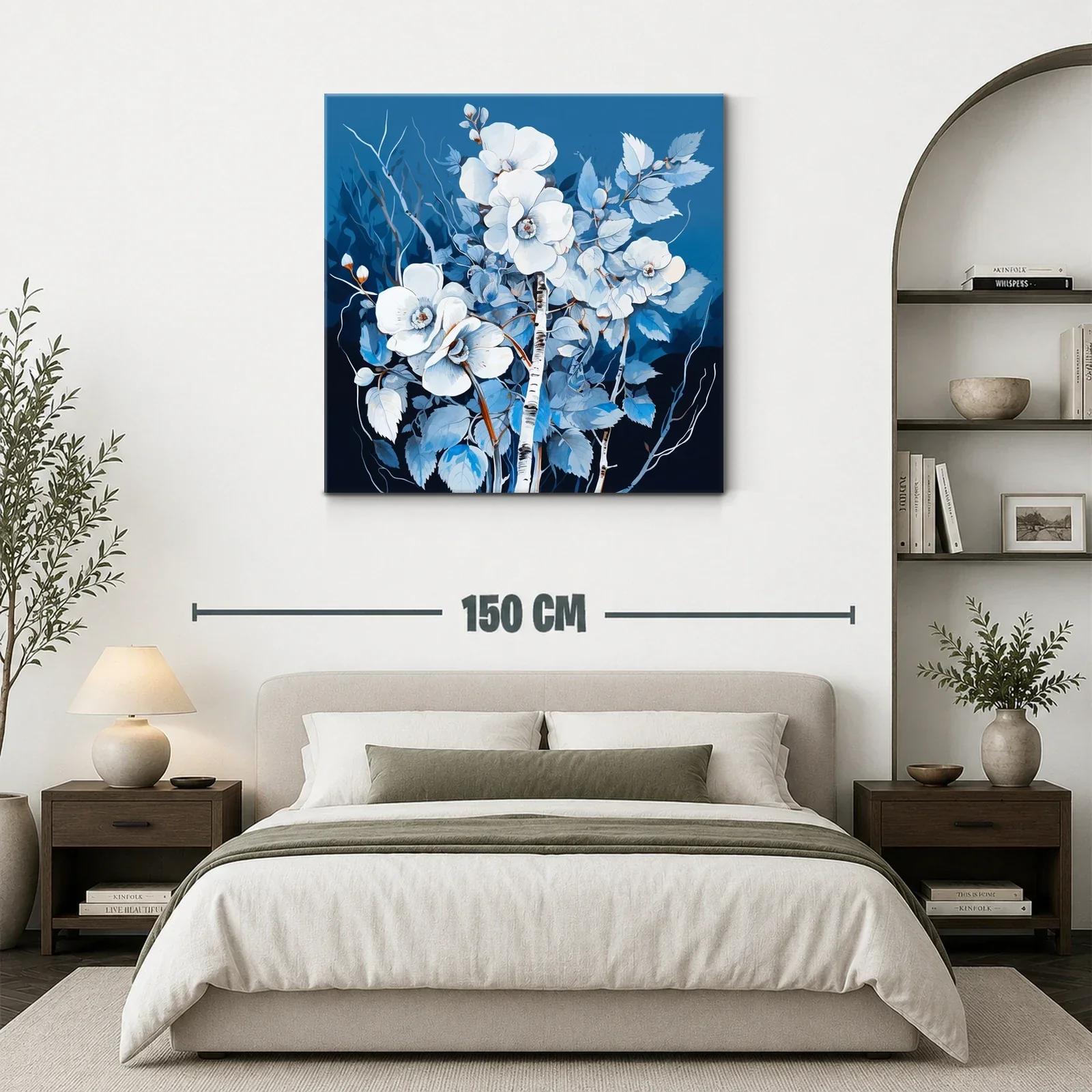 Cuadro floral en tonos azules y blancos con ramas delicadas — miniatura 3