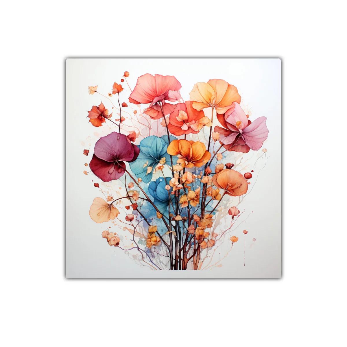 Cuadro con ramo de flores vibrantes y delicadas