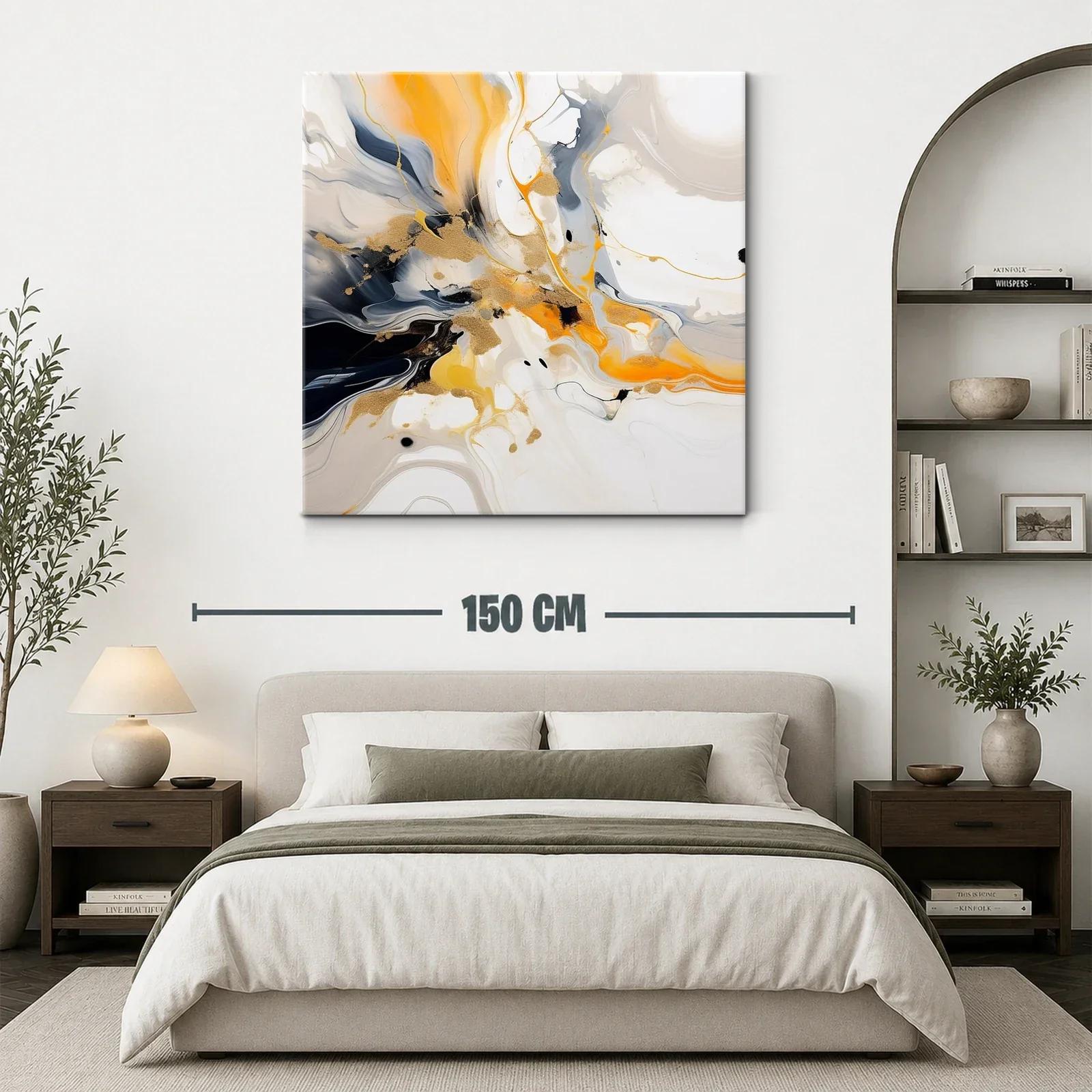 Cuadro abstracto con tonos dorados y naranjas vibrantes — miniatura 3