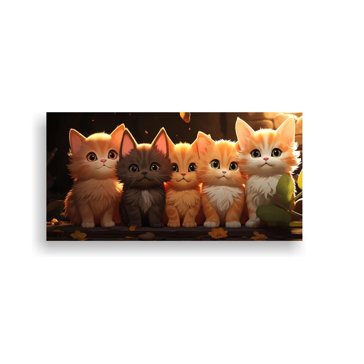 Cuadro grupo de gatitos con iluminación cálida