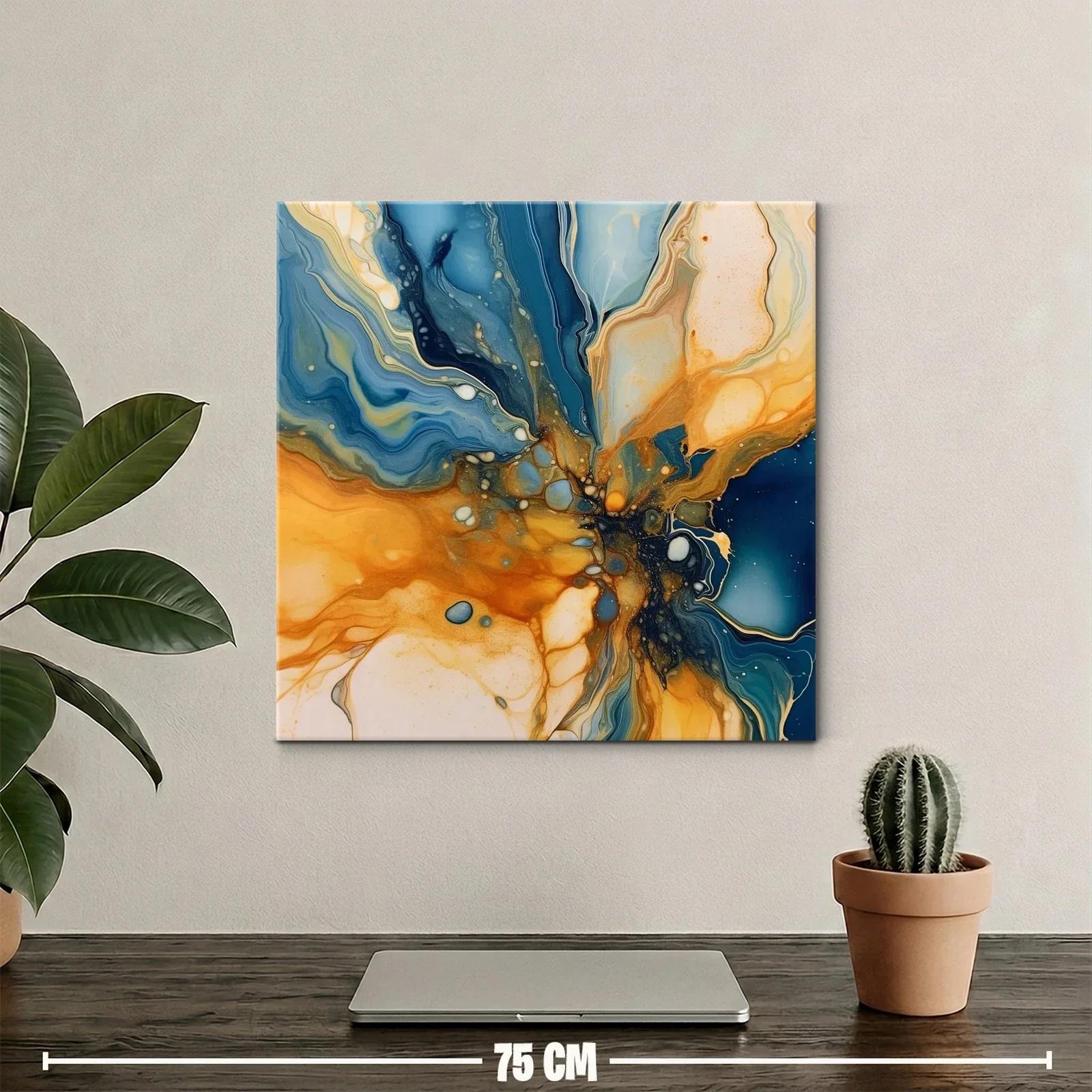 Cuadro abstracto con tonos azul y ocre vibrantes — miniatura 2