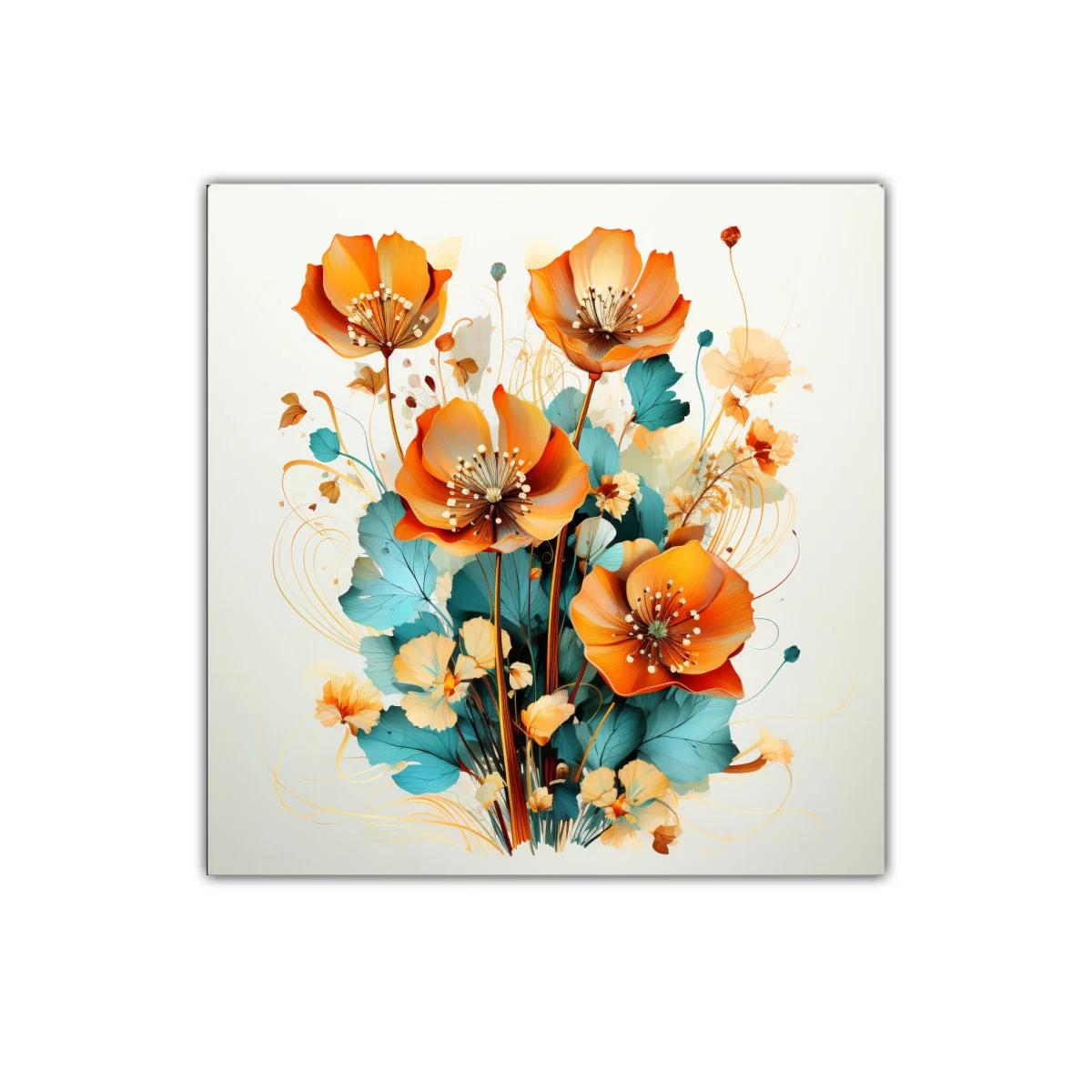 Cuadro decorativo con flores vibrantes en tonos cálidos y azules — imagen principal