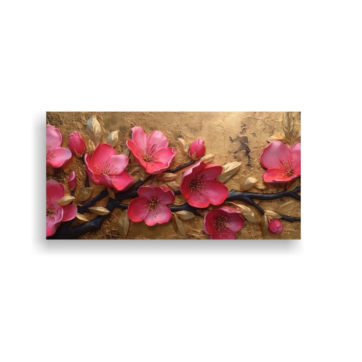 Cuadro flores rosas con ramas doradas — imagen principal