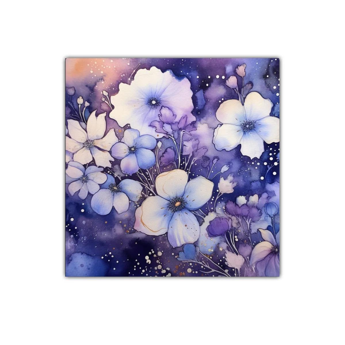 Cuadro decorativo esencia floral en tonos lila y azul