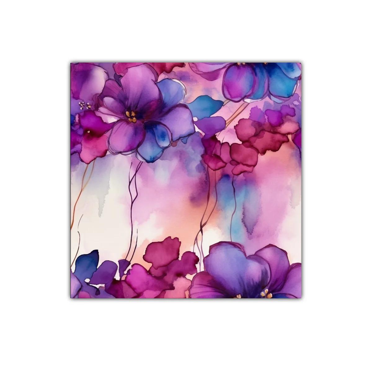Cuadro decorativo flores en tonos morados y azules vibrantes