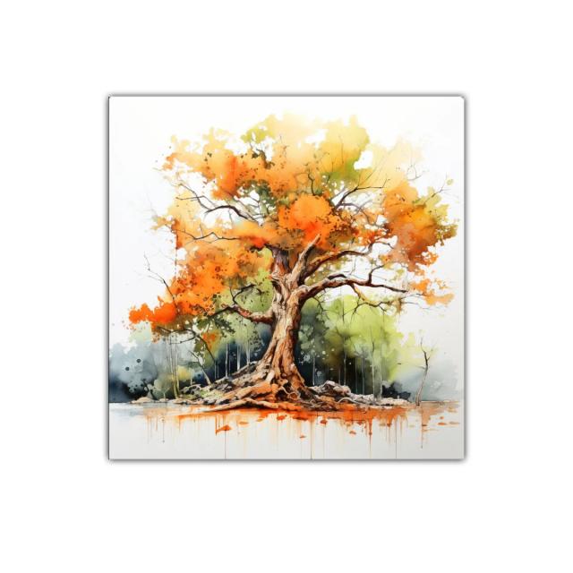 Árbol otoñal con tonos cálidos y vibrantes