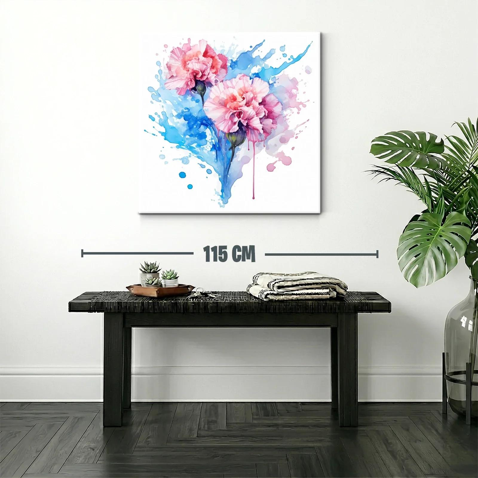 Flores rosas con fondo acuarela en tonos azules vibrantes — miniatura 2