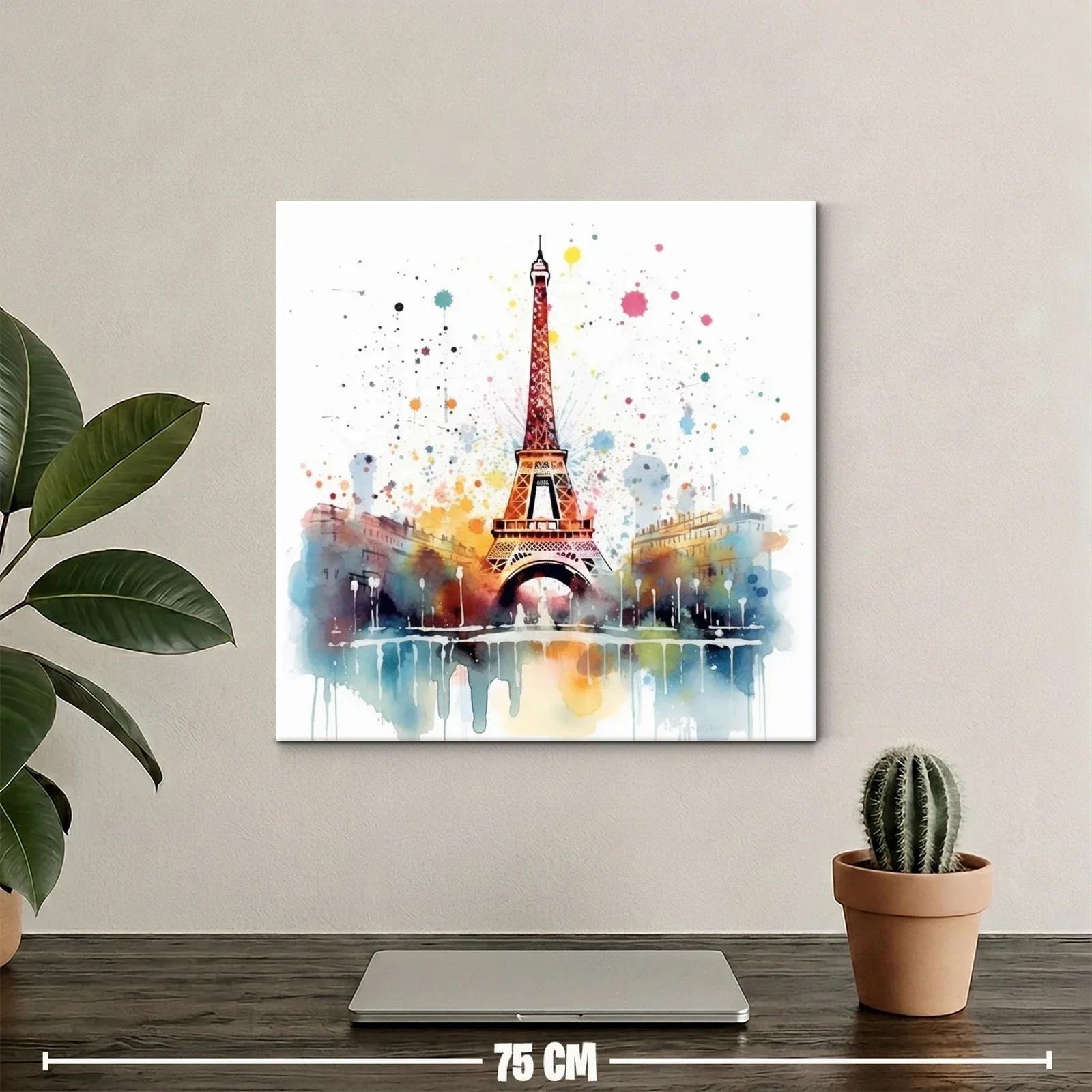 Cuadro Torre Eiffel con efecto acuarela y salpicaduras — miniatura 2