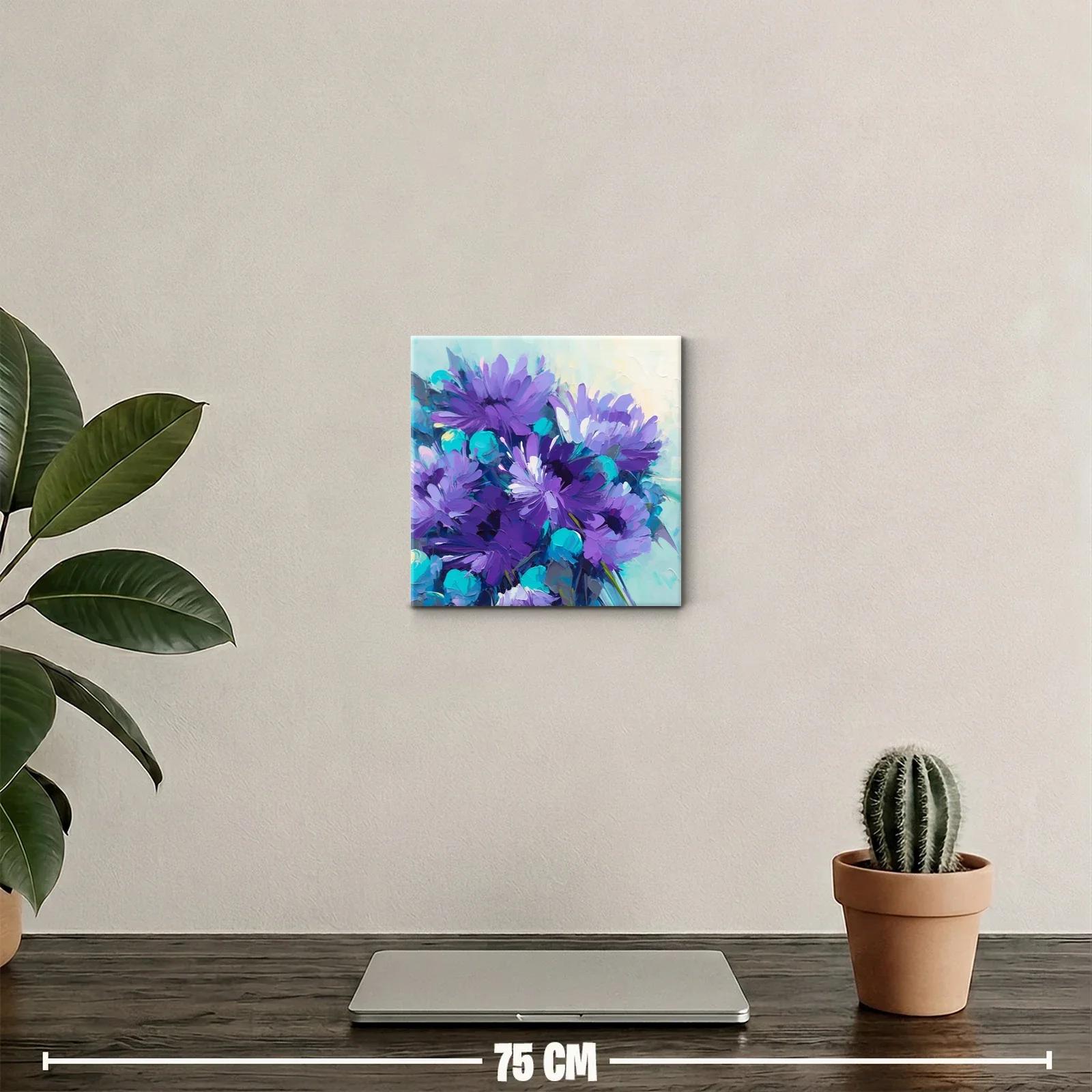 Cuadro decorativo con vibrantes flores en tonos morados y azules — miniatura 2
