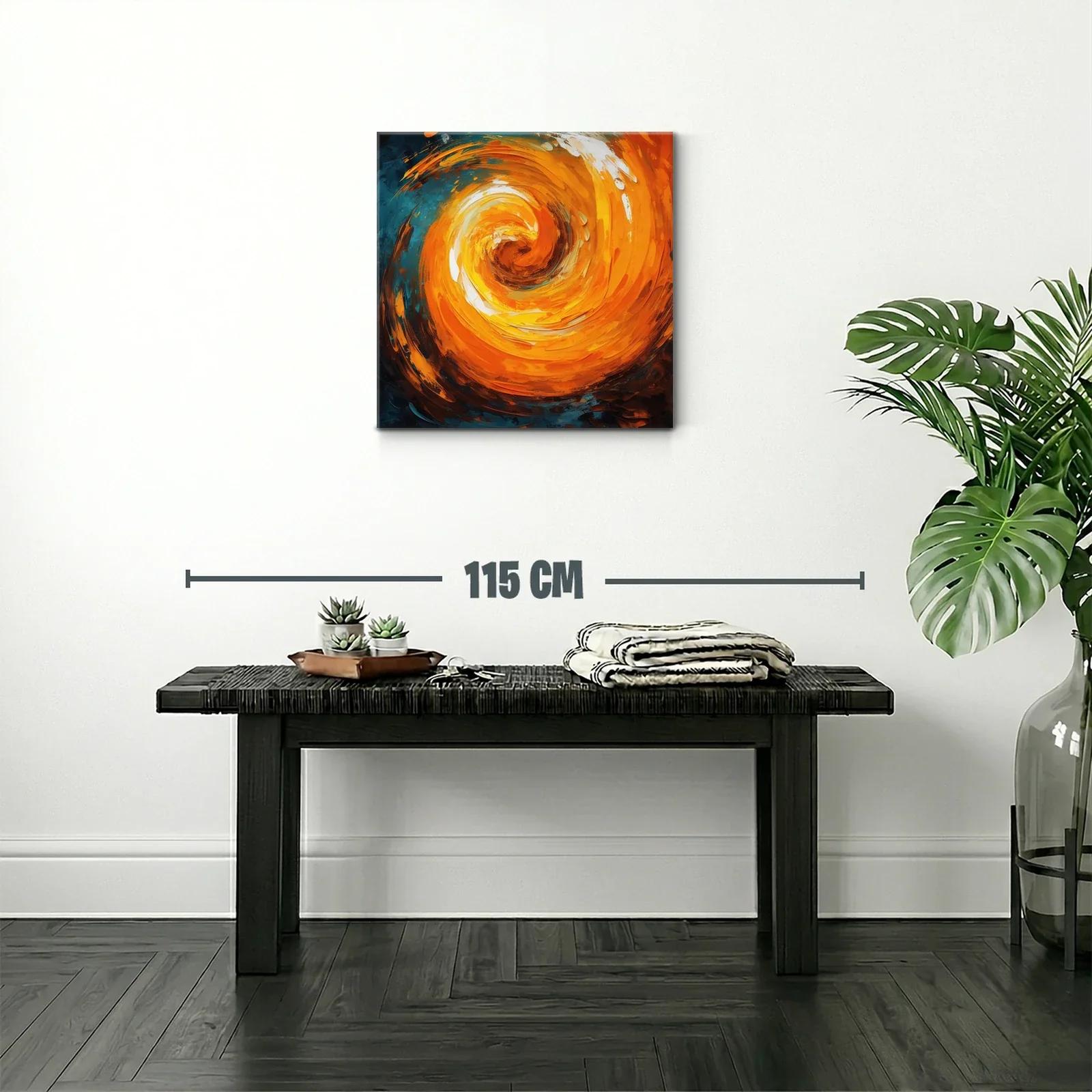 Cuadro abstracto en espiral vibrante tonos naranja y azul — miniatura 2